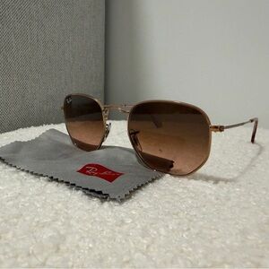 Ray-Ban Hexagonal Gold Frame Sunglasses with Brown Lenses